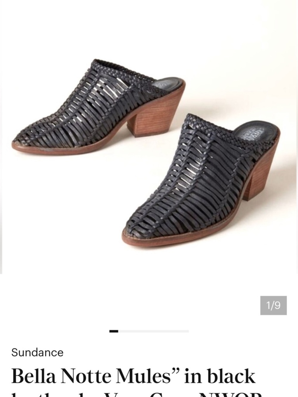 Sundance Bella Notte Black Woven Leather Mule Heels